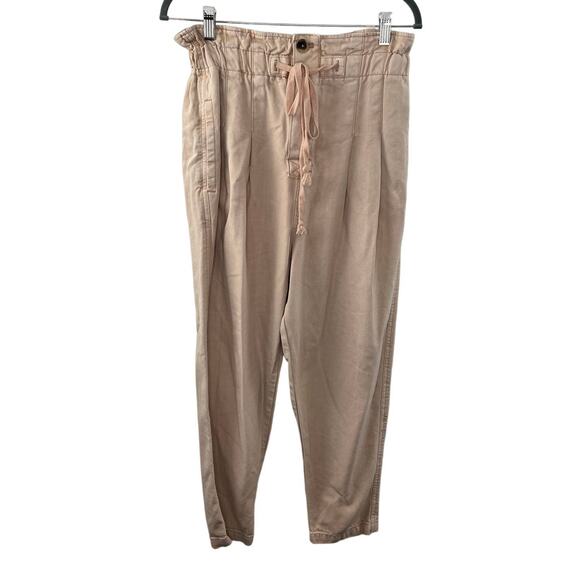 Free People Beige Paperbag High Waist Drawstring Cropped Pants Casual Relaxed S - Picture 2 of 8